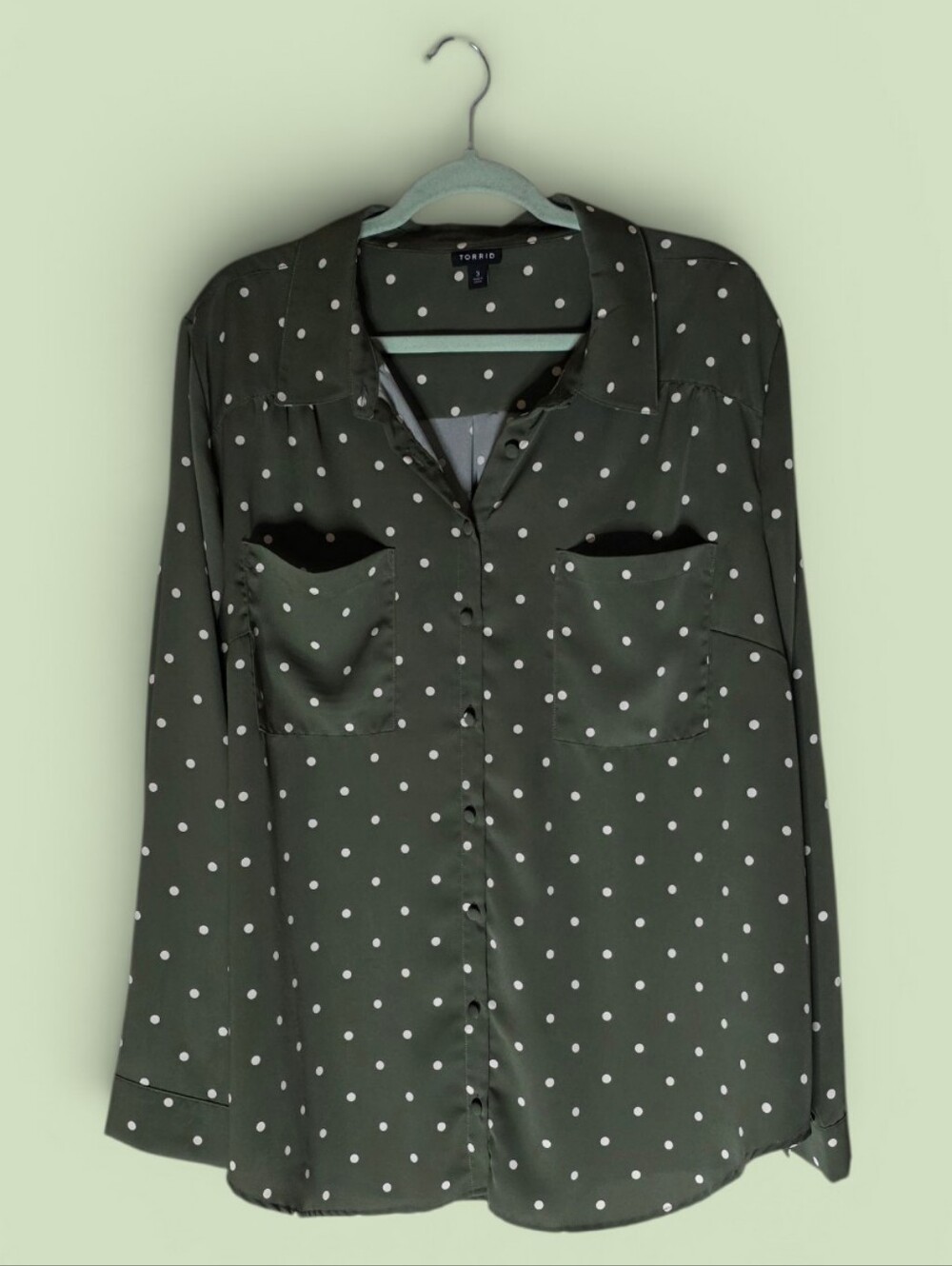 torrid Olive Polka Dot Button-Down Blouse